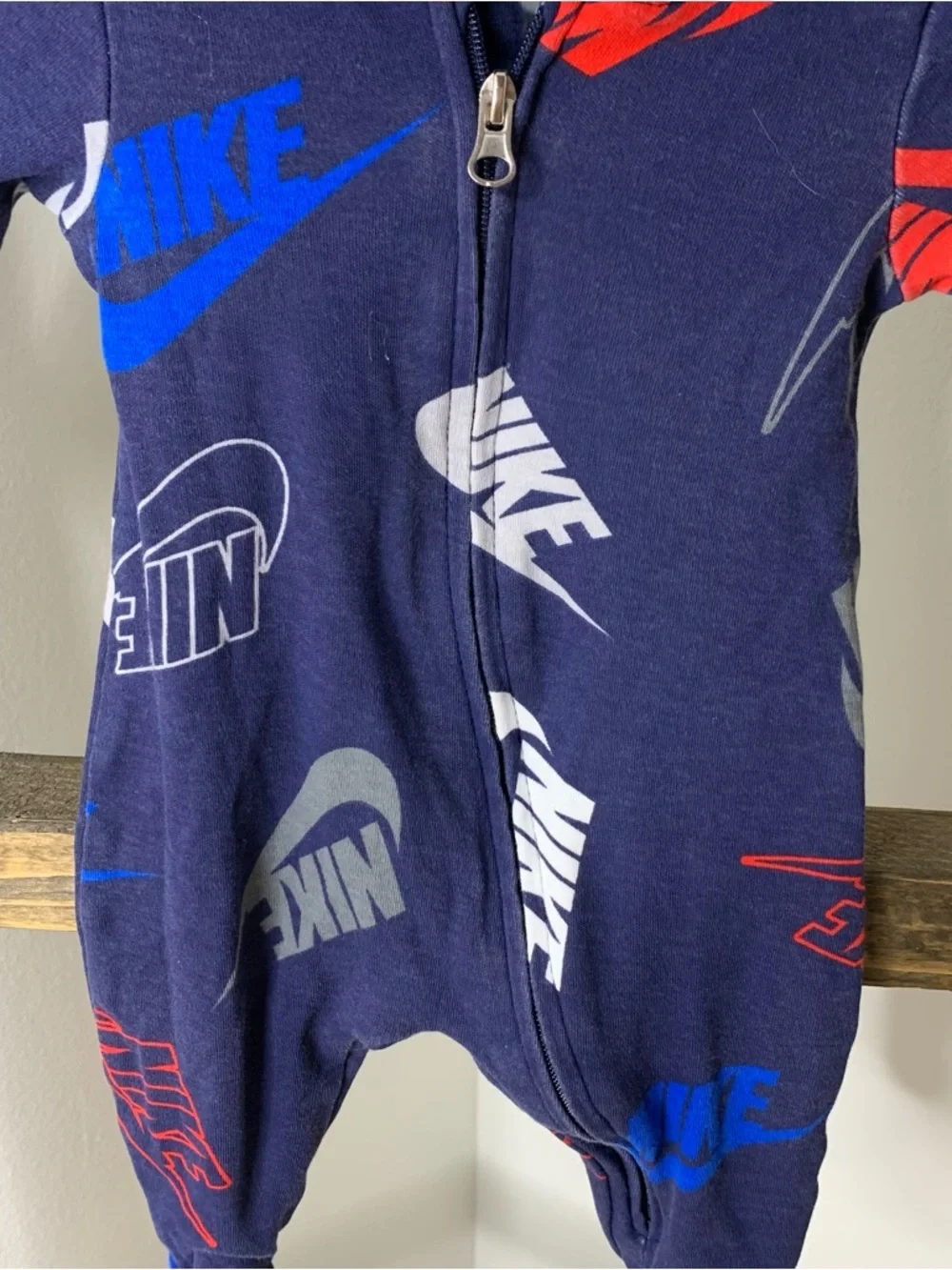 Nike Navy Logo Baby One-Piece Footed Pajamas Size NB